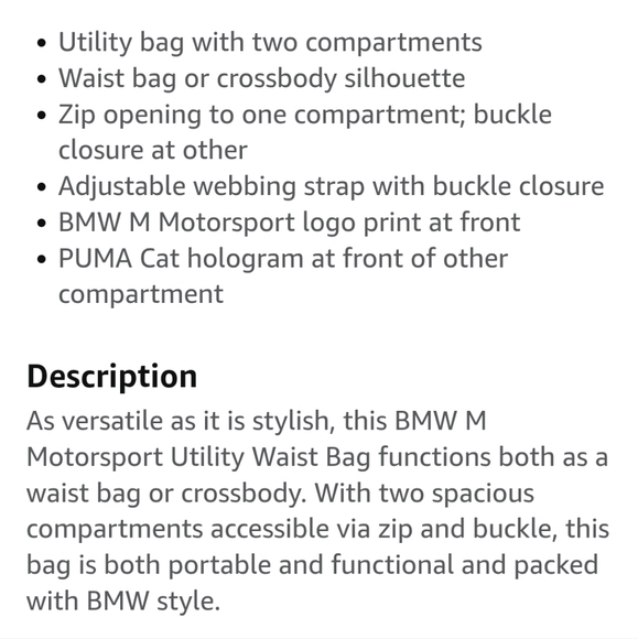 NWT Men's Puma x BMW Motorsport Double Portable Waist Bag - Picture 14 of 16